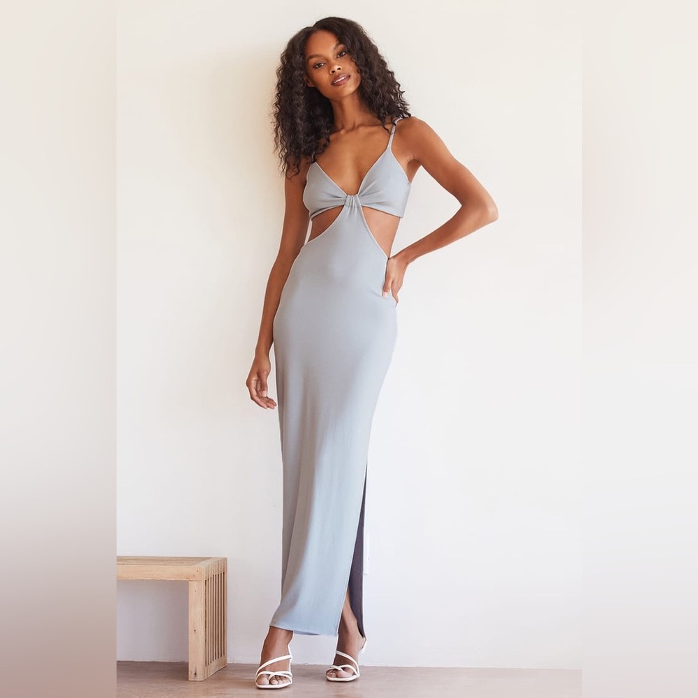 Lulus Opening Night Cutout Bodycon Maxi Dress Light Blue NWT Size Medium